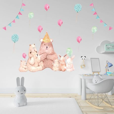 Fairy Animals Wall Stickers,Bear Vinyl Wall Stickers, Balloons Decals for Kids Room