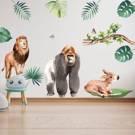 Animals Wall Stickers,Jungle Safari Animals Wall Vinyl Wall Stickers for Kids Room