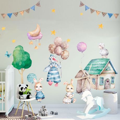 Fairy Animals Wall Sticker,Easter Bunny Vinyl Wall Stickers, Bunny Decals for Kids Room