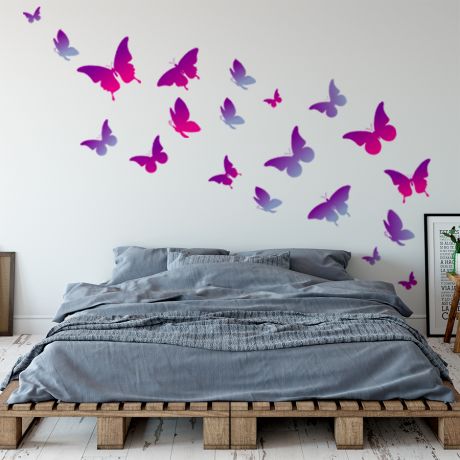 Set of 20 Purple Pink Butterfly Wall Stickers, Pattern for kids room wall stickers