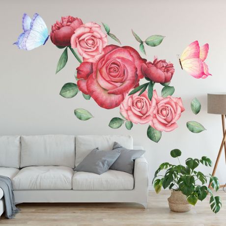 Floral Wall Sticker, Floral Roses Vinyl Wall Stickers, Roses Decals for Home decor