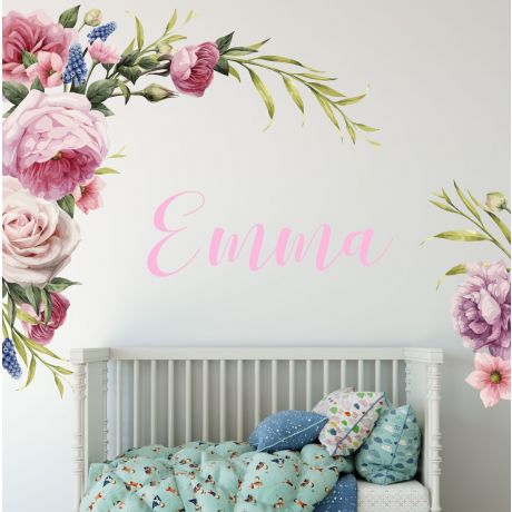 Custom Name Floral Wall Sticker, Floral Vinyl Stickers, Decals for Home decor