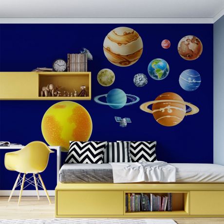 Sun & Planets Wall Stickers, Solar System For Kids Room