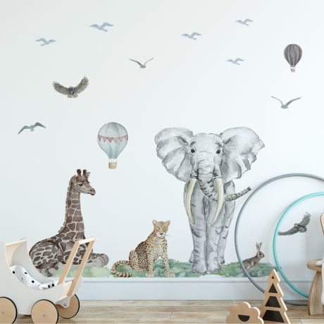 Animal Wall Sticker for Children, Kids Room Cute Safari Wall Stickers, Savanna Giraffe Wall Décor,Home Decor Elephant,Tiger Wall Decal Vinyl