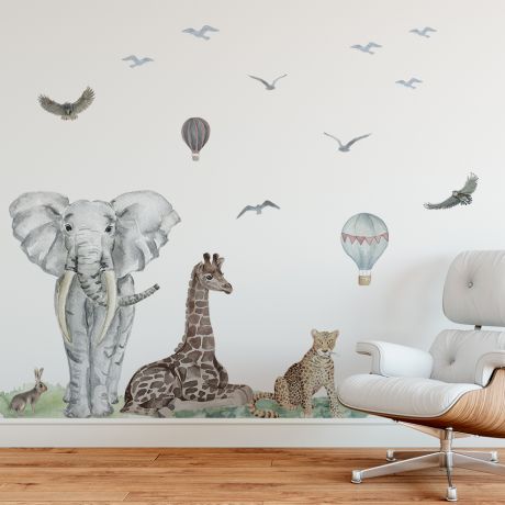 Animal Wall Sticker for Children, Kids Room Cute Safari Wall Stickers, Savanna Giraffe Wall Décor,Home Decor Elephant,Tiger Wall Decal Vinyl
