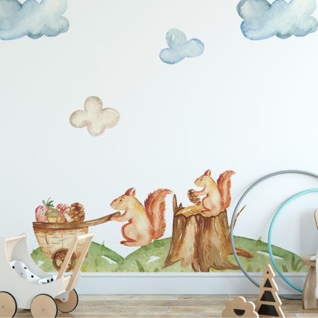 Squirrel Animal wall sticker for children, Kids room wall decal for Home decoration