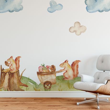 Squirrel Animal wall sticker for children, Kids room wall decal for Home decoration