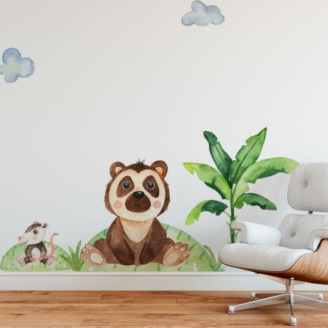 Bear and Rat Animal wall sticker for children, Kids room wall decal for Home decoration