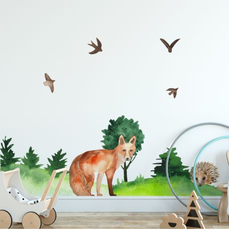 Fox with Hedgehog Animal wall sticker for children, Kids room wall decal for Home decoration