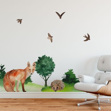 Fox with Hedgehog Animal wall sticker for children, Kids room wall decal for Home decoration