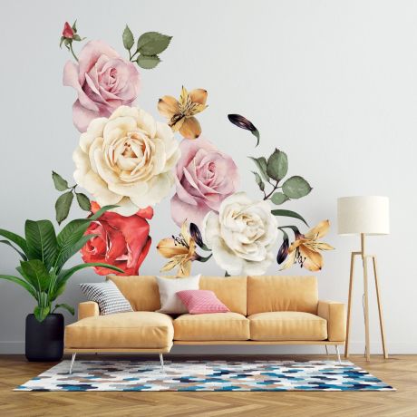 Floral Wall Sticker, Floral Roses Vinyl Wall Stickers, Roses Decals for Home decor