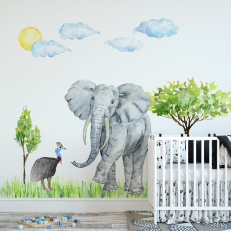 Elephant Nursery Wall Decor, Animal wall sticker for children, Kids room wall decal for Home decoration