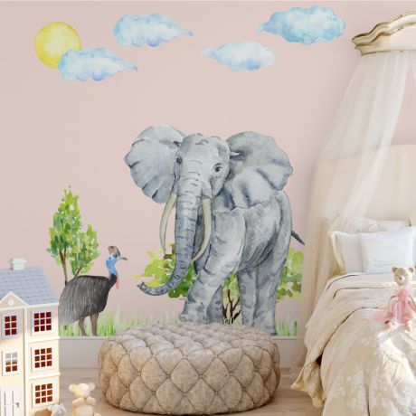 Elephant Nursery Wall Decor, Animal wall sticker for children, Kids room wall decal for Home decoration