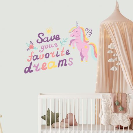 Save your favourite dreams Unicorn Wall Stickers Fantasy Girls Bedroom Wall Art