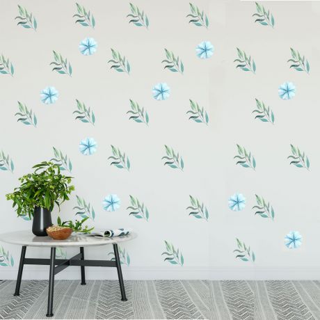 Blue Floral Wall Sticker, Floral Blue Vinyl Wall Stickers, Decals for Home decor