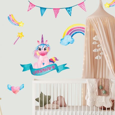 Custom name Unicorn Wall Stickers Fantasy Girls Bedroom Wall Art