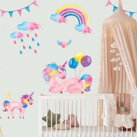 Colourful Unicorn Wall Stickers Fantasy Girls Bedroom Wall Art