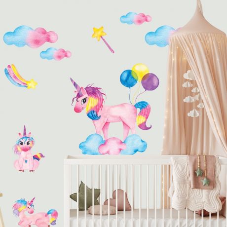 Watercolour Unicorn Wall Stickers Fantasy Girls room Wall Art