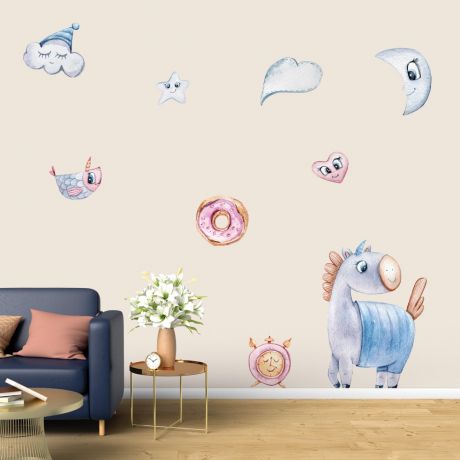 Unicorn with Moon Wall Stickers Fantasy Girls Bedroom Wall Art