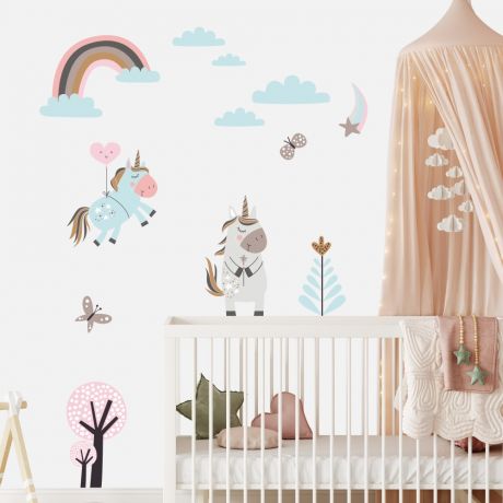 Magical Unicorn Wall Stickers Fantasy Girls Bedroom Wall Art