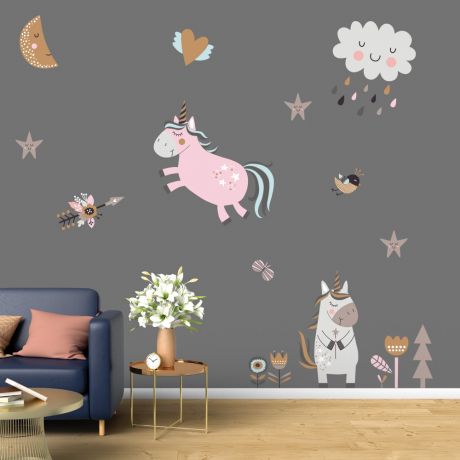 Unicorn Set Wall Stickers Fantasy Girls Bedroom Wall Art