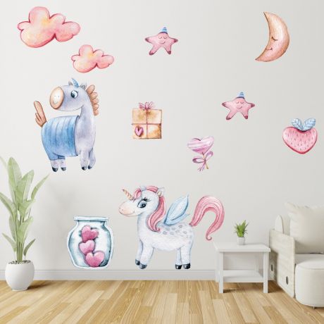 Unicorns with Love Wall Stickers Fantasy Girls Bedroom Wall Art