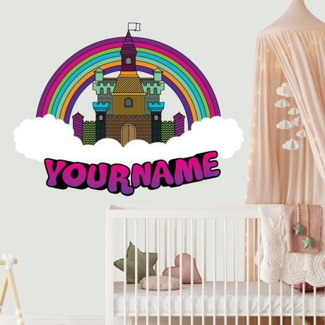 Custom Name Castle Rainbow Wall Stickers Fantasy Girls Bedroom Wall Art