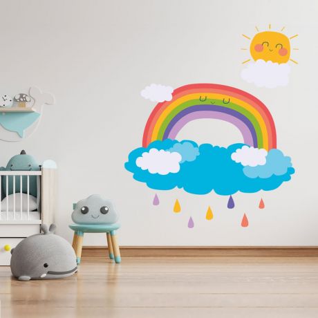 Rainbow wall stickers for Nursery, kids room Clouds and Sun vinyl wall decals for home dÃ©cor