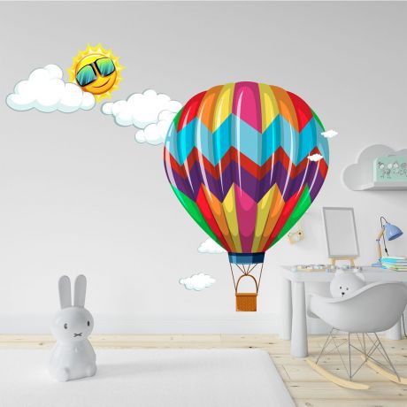 Hot Air Balloons Watercolour Wall Decals, Sun Clouds for kids room wall stickers