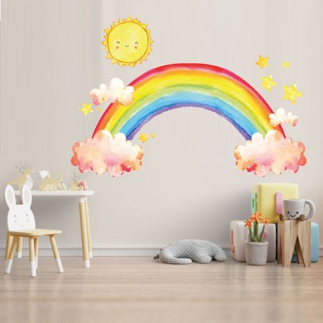 Rainbow wall stickers for Nursery, kids room Clouds and Sun vinyl wall decals