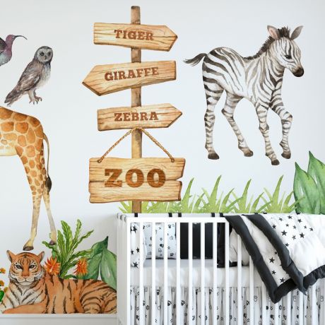 Big Wall sticker Set for Kids, Tiger, Giraffe, Zebra, Cute Safari Animals, Wall Stickers Decoration, Zoo Wall Decal, Nursery wall sticker