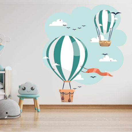 Hot Air Balloons Watercolour Wall Decals Birds Clouds for kids room wall stickers