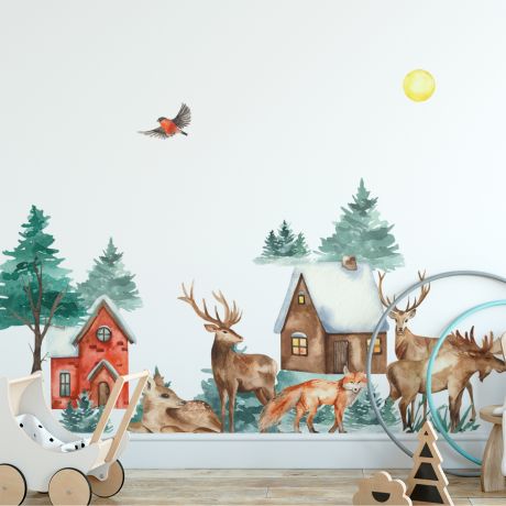 Cute Safari Animals, Wall Stickers Decor Zoo Wall Decal, Nursery wall sticker, Deer Fox Wall Stickers, Jurassic Theme Stickers, Mural Decal