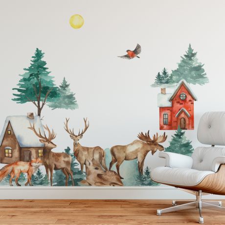 Cute Safari Animals, Wall Stickers Decor Zoo Wall Decal, Nursery wall sticker, Deer Fox Wall Stickers, Jurassic Theme Stickers, Mural Decal