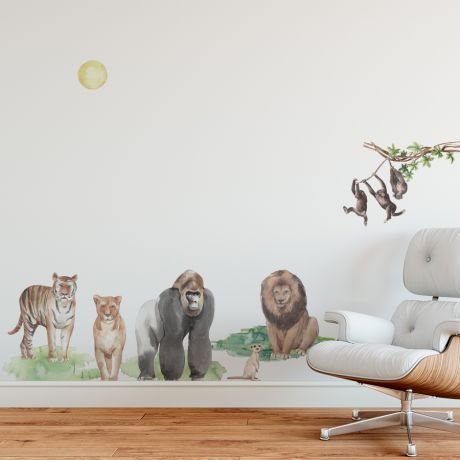 Jurassic Park Theme Wall Stickers, Wall Mural Decals, Lion Tiger Monkey Wall Stickers Zoo Wall Decal Nursery wall sticker, Animal Watercolor