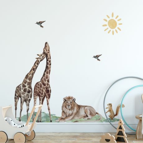 Animal Watercolour Wall Stickers, Jurassic Park, Safari Theme Wall Stickers, Lion Giraffe Wall Stickers, Zoo Wall Decal Nursery wall sticker