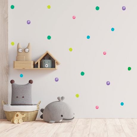 Set of 75 Multicolour Watercolour Polka Dots Wall Decals, Pattern for kids room wall stickers
