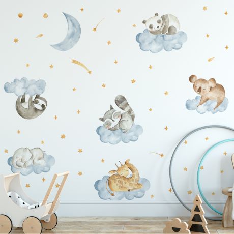 Animal Wall Stickers for Nursery, Kids Room Decoration, Cute Panda, Giraffe, Elephant Sticker Pack, Vinyl Nature Waterproof Animal Poster