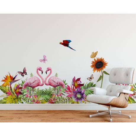 Flamingo Wall Stickers, Kids Room Decor, Pink Flamingo Wall Decals, Flamingo Wall Murals, Tropical Flamingo Wall Sticker for Nursery Room