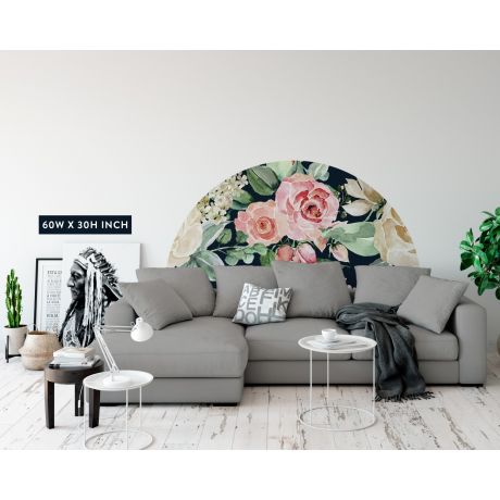 Tropical Floral Leaves Headboard Decals, Floral Leaves Watercolour Stickers, Arch Headboard Vinyl, Girls Bedroom Decor, Half Sun Wall Decal