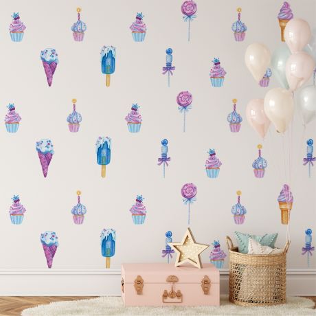 Kids Room Ice Cream Decoration, Sticky fingers ice cream Wall Stickers for Nursery, Cute Sticker Pack, Vinyl Nature Art Peel & Stick Vinyl