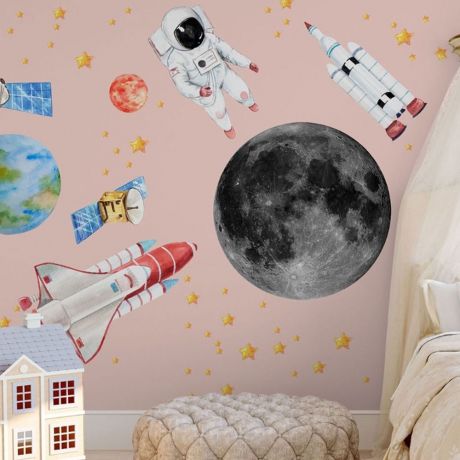 Astronaut Wall Decal, Kids Room Decor, Boys Room Wall Decal, Space Sticker, Solar System Decal, Girls Bedroom Decor, Astronaut Decal for Boy