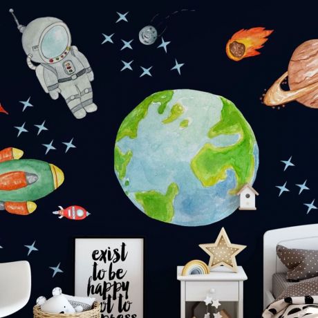 Astronaut Wall Decal, Kids Room Decor, Boys Room Wall Decal, Space Sticker, Solar System Decal, Girls Bedroom Decor, Astronaut Decal for Boy