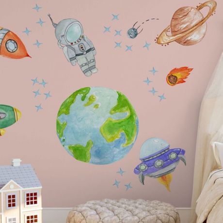 Astronaut Wall Decal, Kids Room Decor, Boys Room Wall Decal, Space Sticker, Solar System Decal, Girls Bedroom Decor, Astronaut Decal for Boy