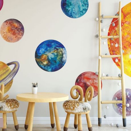 Solar System Wall Decal, Kids Room Decor, Boys Room Wall Decal, Watercolour Space Sticker,Solar System Decal, Girls Bedroom Decoration Vinyl
