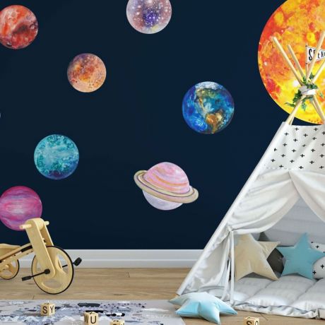 Solar System Wall Decal, Kids Room Decor, Boys Room Wall Decal, Watercolour Space Sticker,Solar System Decal, Girls Bedroom Decoration Vinyl