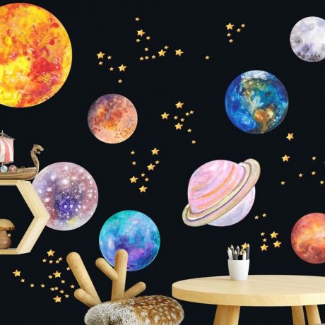 Solar Wall Decal, Kids Room Decor, Boys Room Wall Decal, Space Sticker, Solar System Decal, Girls Bedroom Decor, Solar Sun Moon Vinyl Decal