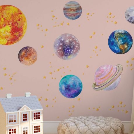Solar Wall Decal, Kids Room Decor, Boys Room Wall Decal, Space Sticker, Solar System Decal, Girls Bedroom Decor, Solar Sun Moon Vinyl Decal
