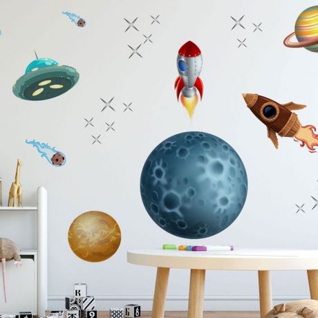Solar System Decal, Astronaut Wall Decal, Kids Room Decor, Boys Room Wall Decal, Space Sticker, Girls Bedroom Decor, Astronaut Decal for Boy