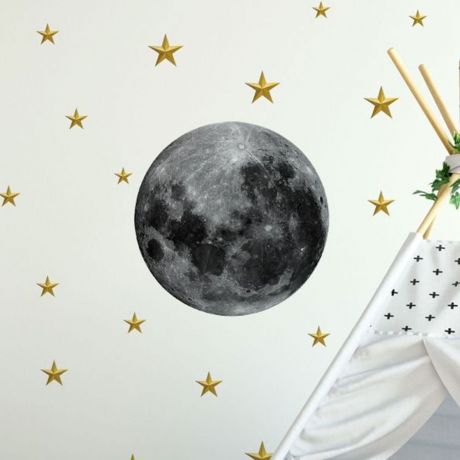 Moon and Stars Wall Decal for Baby Nursery, Children's Room Moon Stars Wall Sticker, Moon Wall Sticker, Kids Nursery Room - Peel and Stick